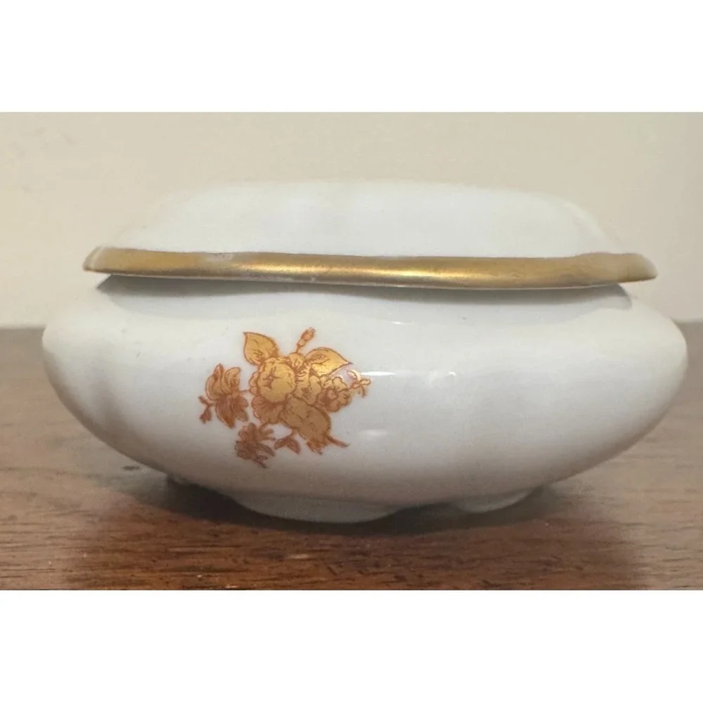 Vintage Limoges France Porcelain Gold Rose Floral Dresser Trinket Box 3